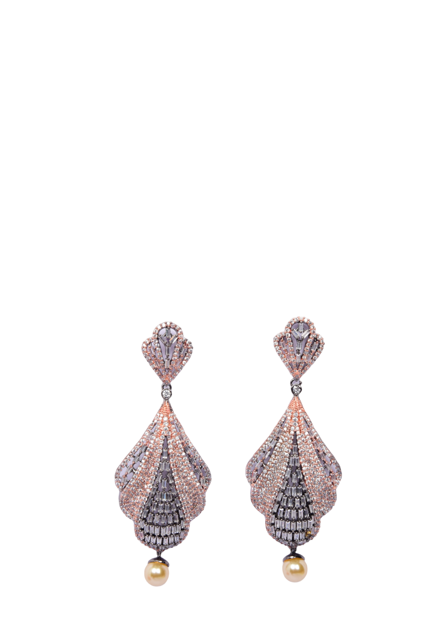 Namokriti Elegance in Every Drop-Rose Gold-Toned Americal Diomand -Studded Contemporary Earrings